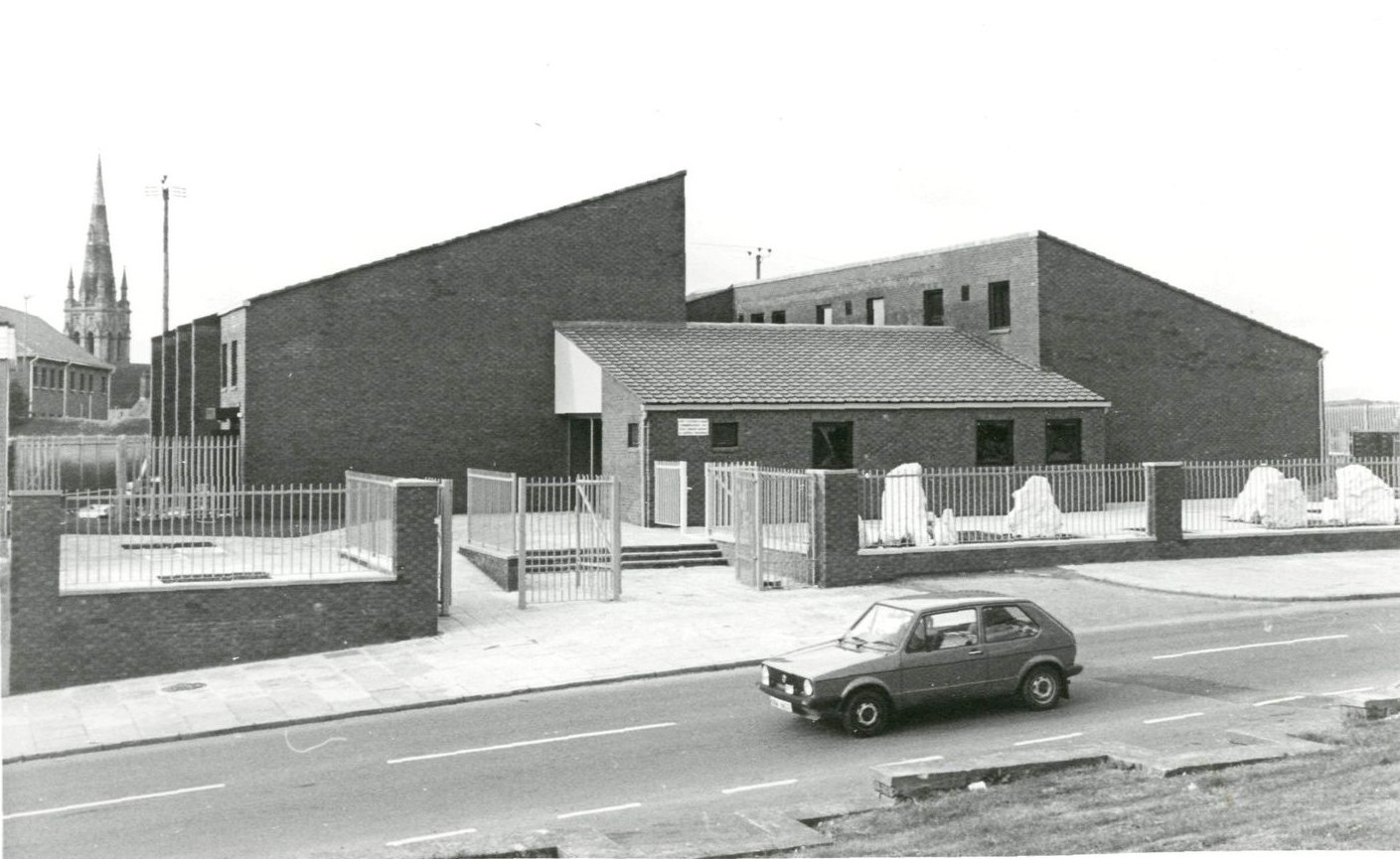 The newly built Patrician Youth Centre with the spire of St Patrick's behind